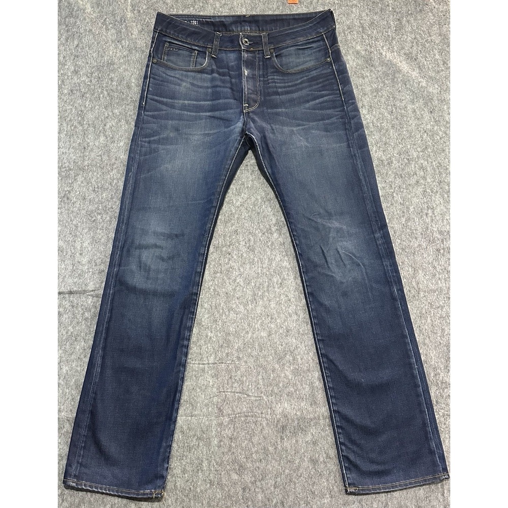 G-Star Raw 3301 Straight Jeans Men's Denim Blue Button Fly - Size 32x32